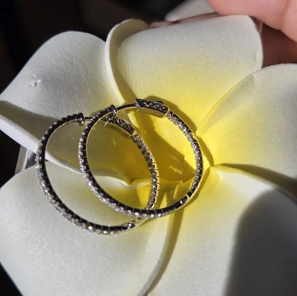 14k In And Out Diamond Hoops - Picture 5 of 9